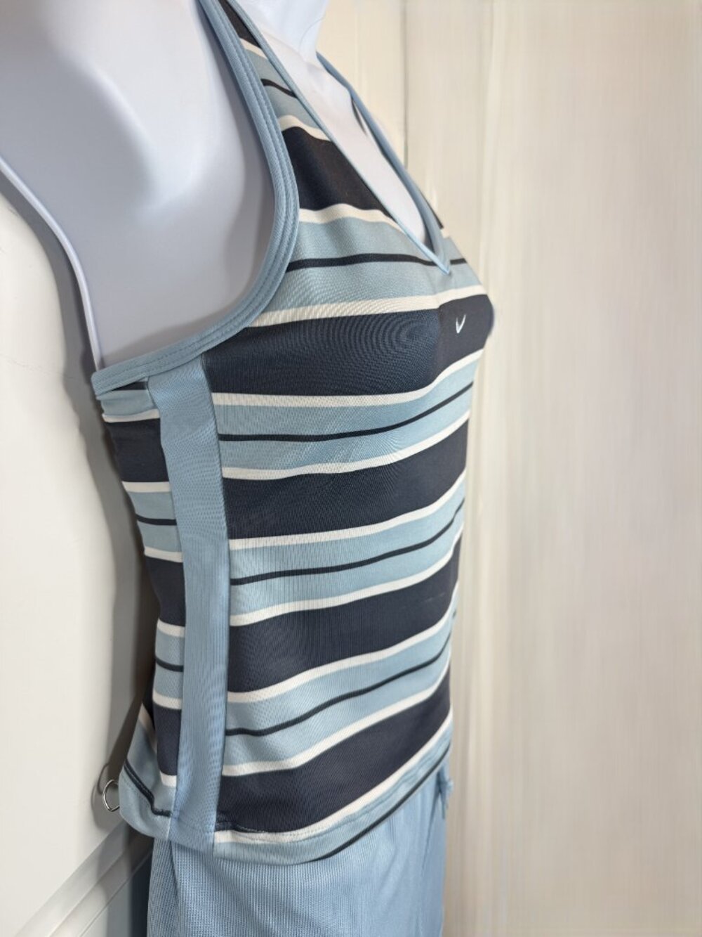Nike Dri-FIT Blue White Striped Racerback Tank Built-In Bra Size XS